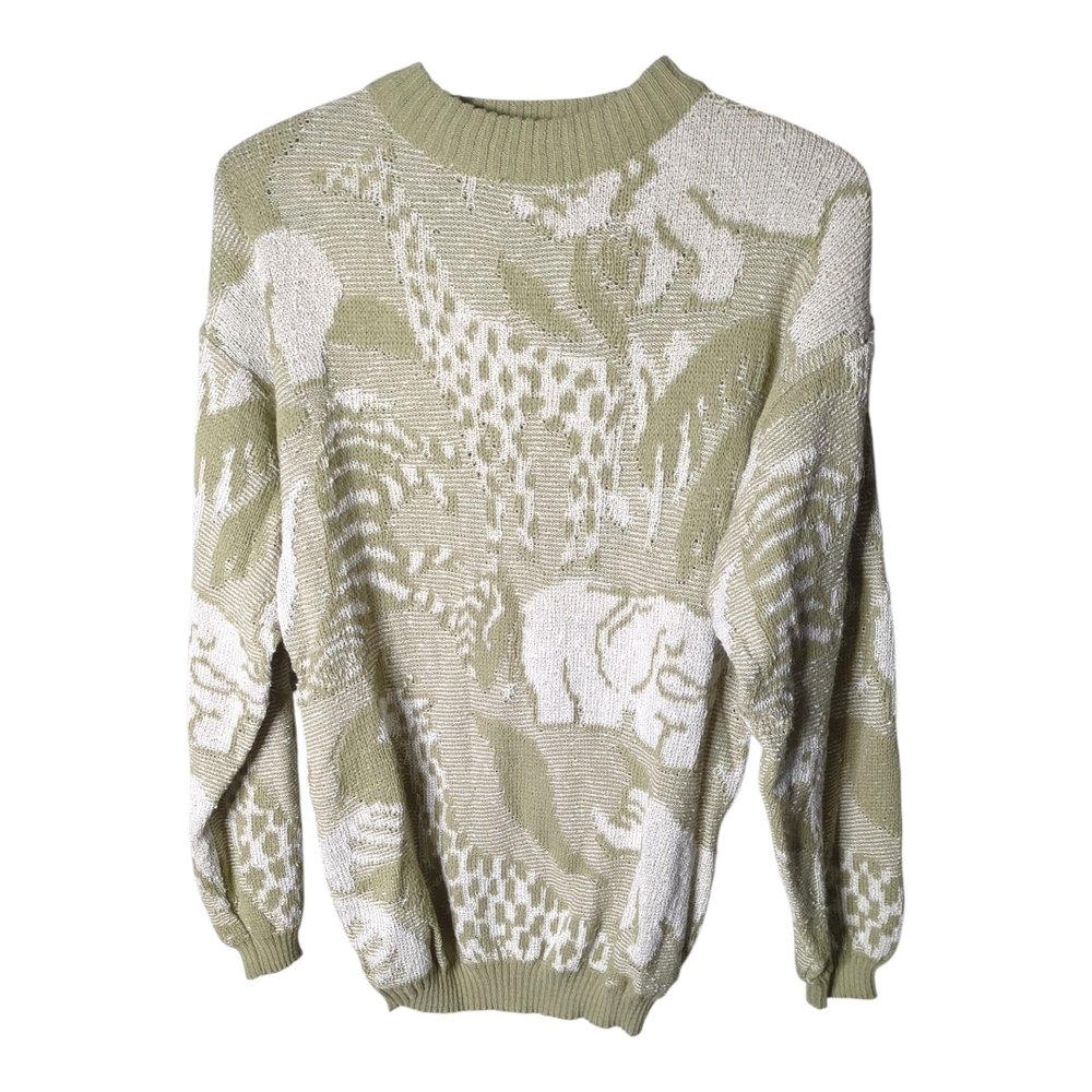 Vintage Deadstock JJ Browne Green and White Animal Pattern Sweater‎ Size S